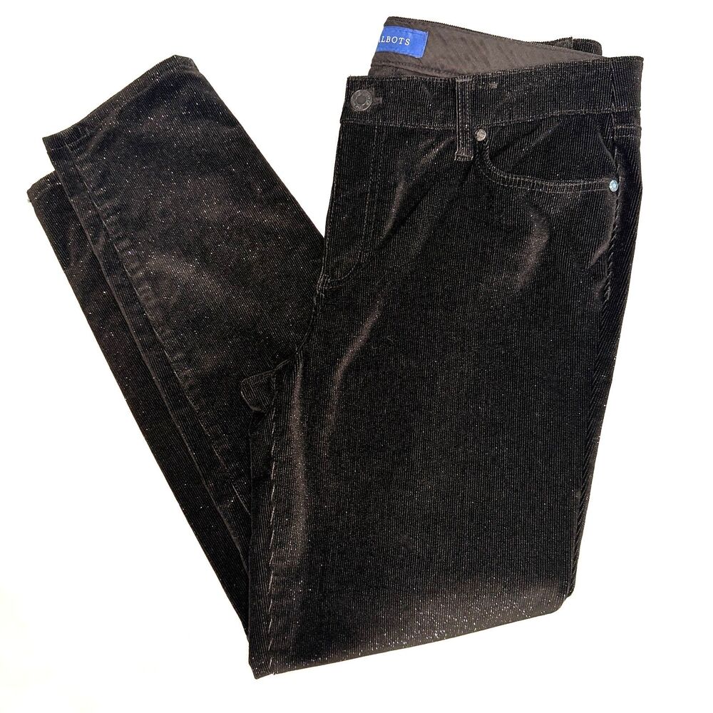 Talbots Womens 8 Sparkle Corduroy Pants Black Festive Holiday Straight Leg - Picture 7 of 12